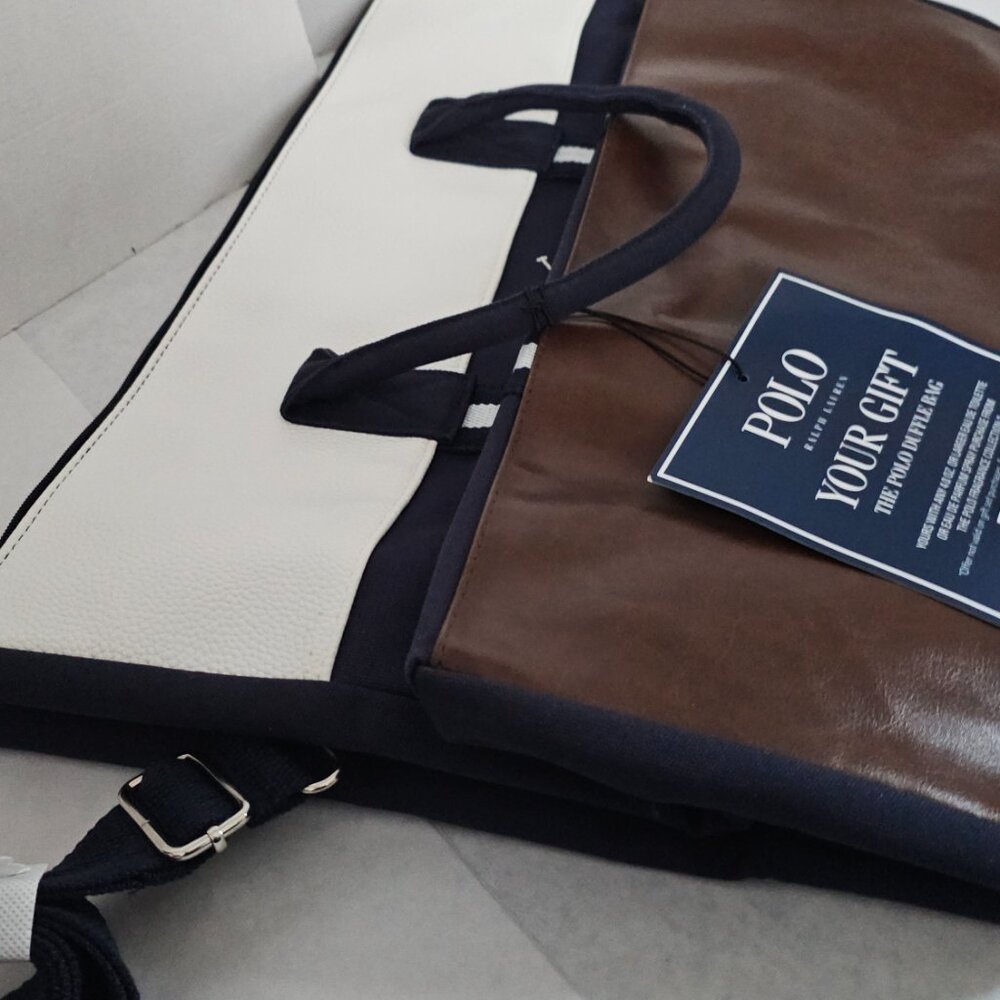 Polo Ralph Lauren Navy Canvas & Leather Trim Large Tote Travel Carryall bag - Picture 17 of 17